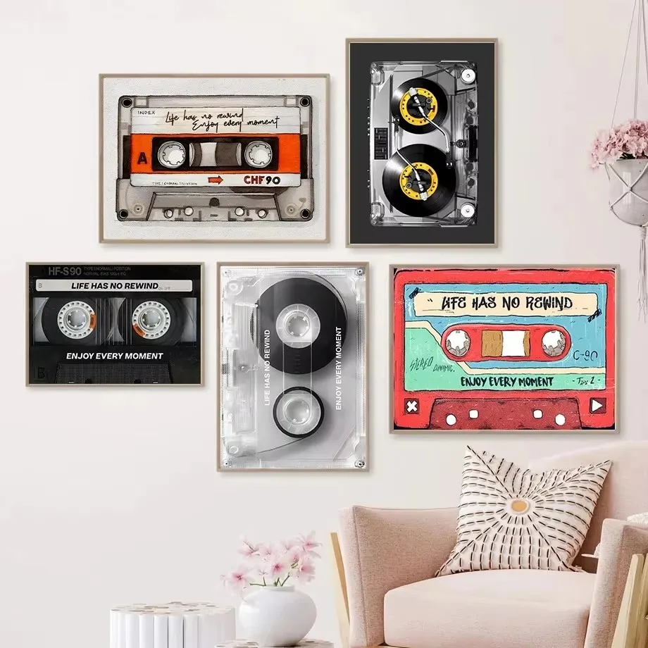 1pc frameless Canvas Painting Colourful Creative Transparent Tape Cassette DJ Music Poster Prints Canvas Painting Wall Art Pictu