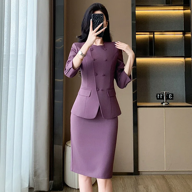 

Elegant High-End Women's Suit with Skirt2025Autumn Fashion Simple Commuting Formal Long Sleeve Suit Professional Wear