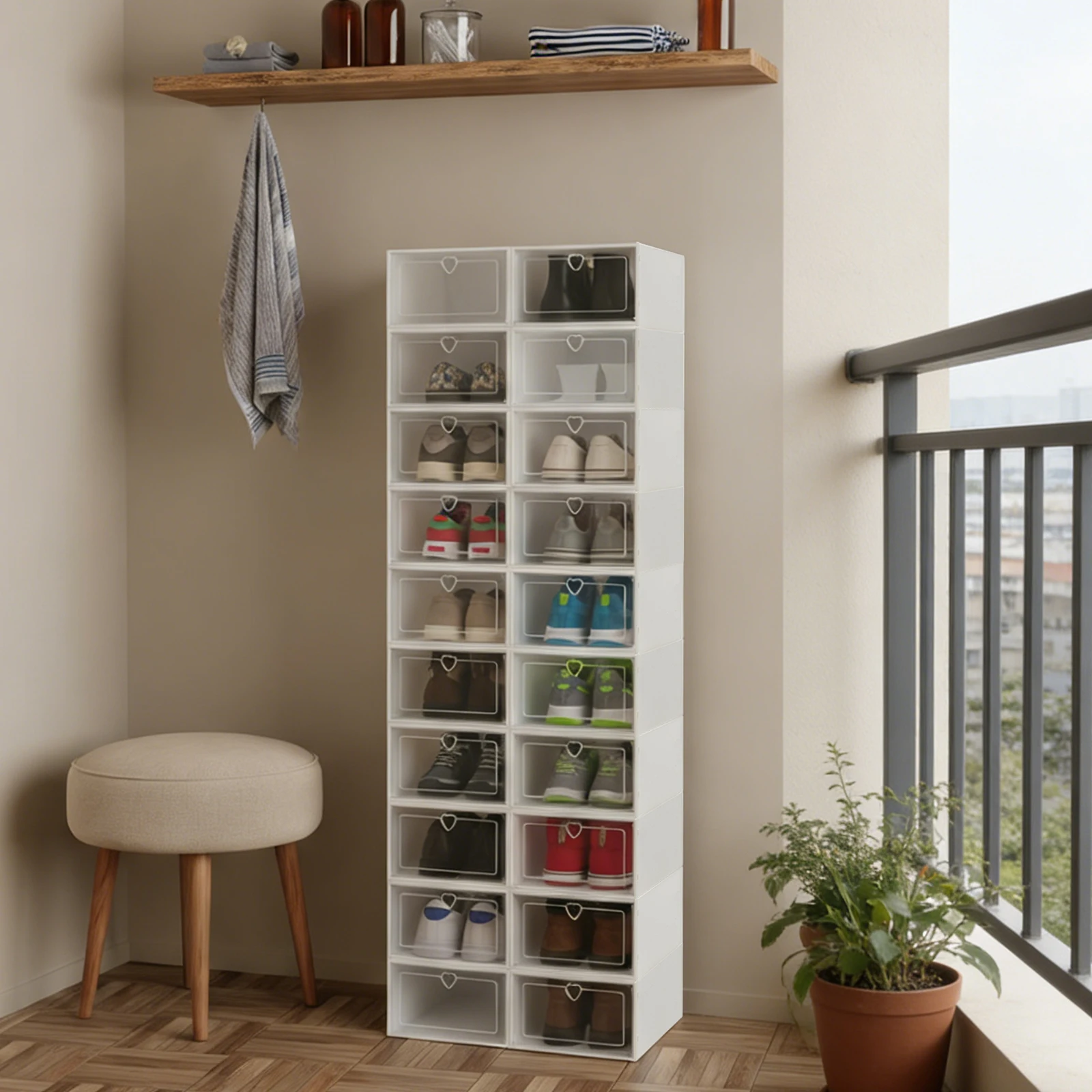 Shoe Boxes Shoe Box Large Size Flip Lid Clear Organizer 20 Pack Stackable Plastic Storage for Sneakers Heels Boots Home Closet