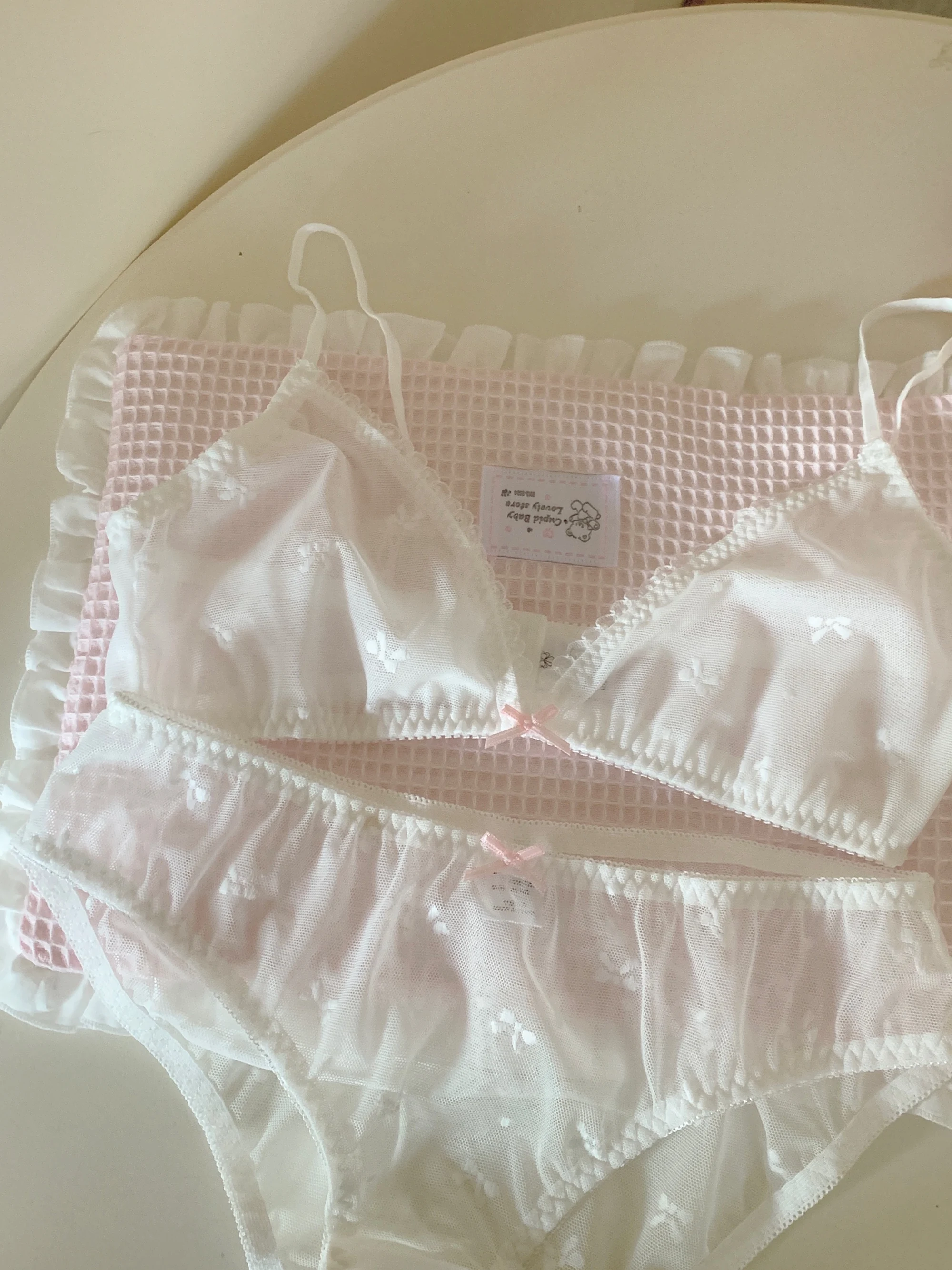 

Французское кружевное нижнее белье с бантом, милое и девичье, 100% хлопок, дышащее комфортное нижнее белье, комплект с бюстгальтером с небольшим бюстом, бюстгальтеры без косточек