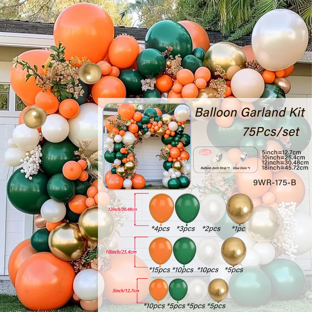 75pcs Green Orange Balloon Garland Arch Kit for Baby Shower Wedding Birthday Jungle Party Decoration, Party Decoration Supplies.