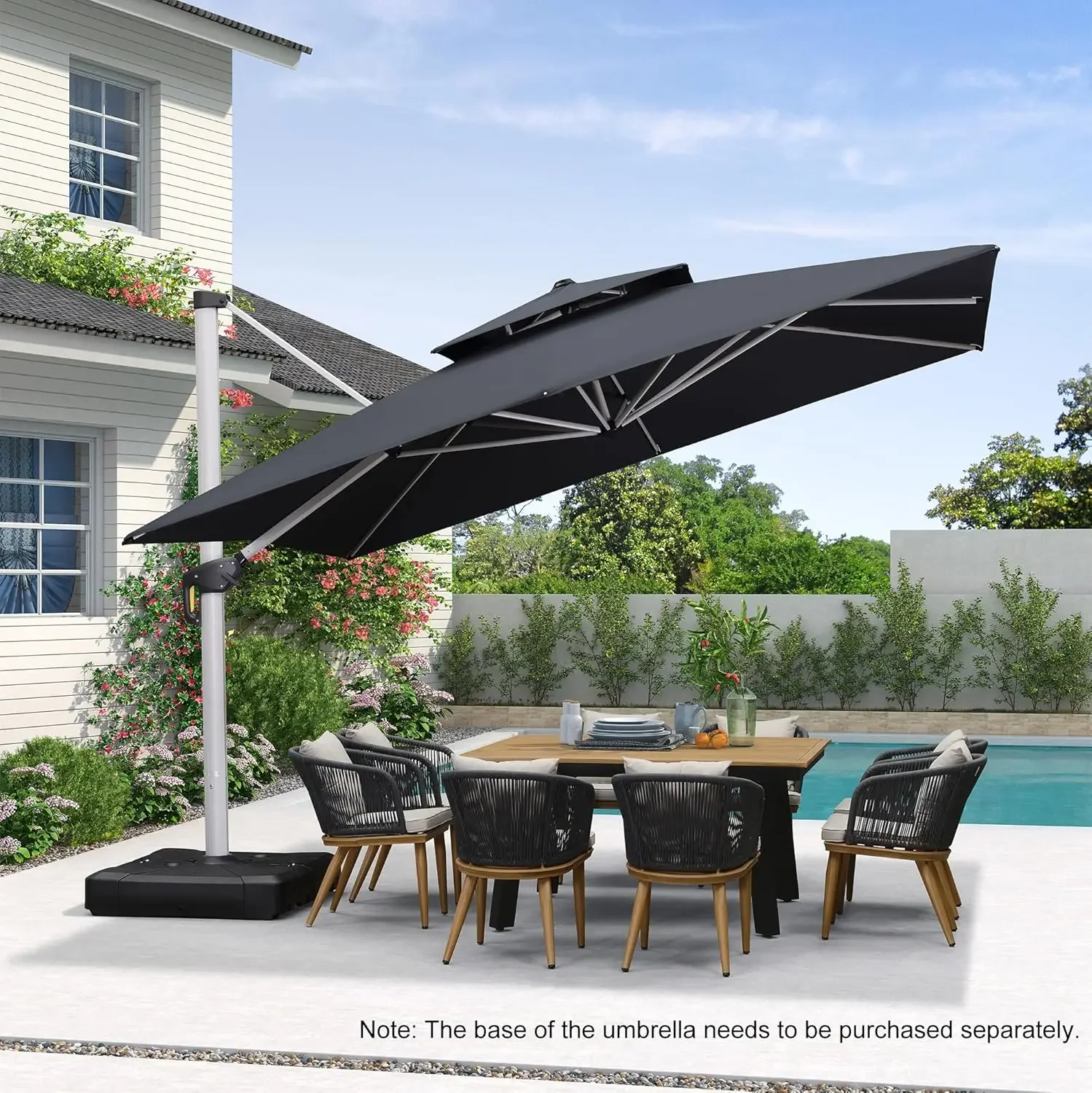 12 Feet Double Top Deluxe Square Patio Umbrella Offset Hanging Umbrella Cantilever Umbrella