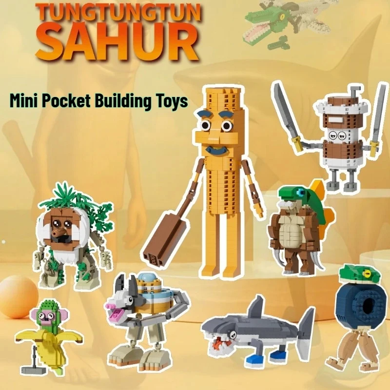 

Mini Italian Brainrot Animals Tung Tung Tung SharkSahur Building Blocks Model Desk Ornament Tralalelo Tralala Bricks Toy Gift