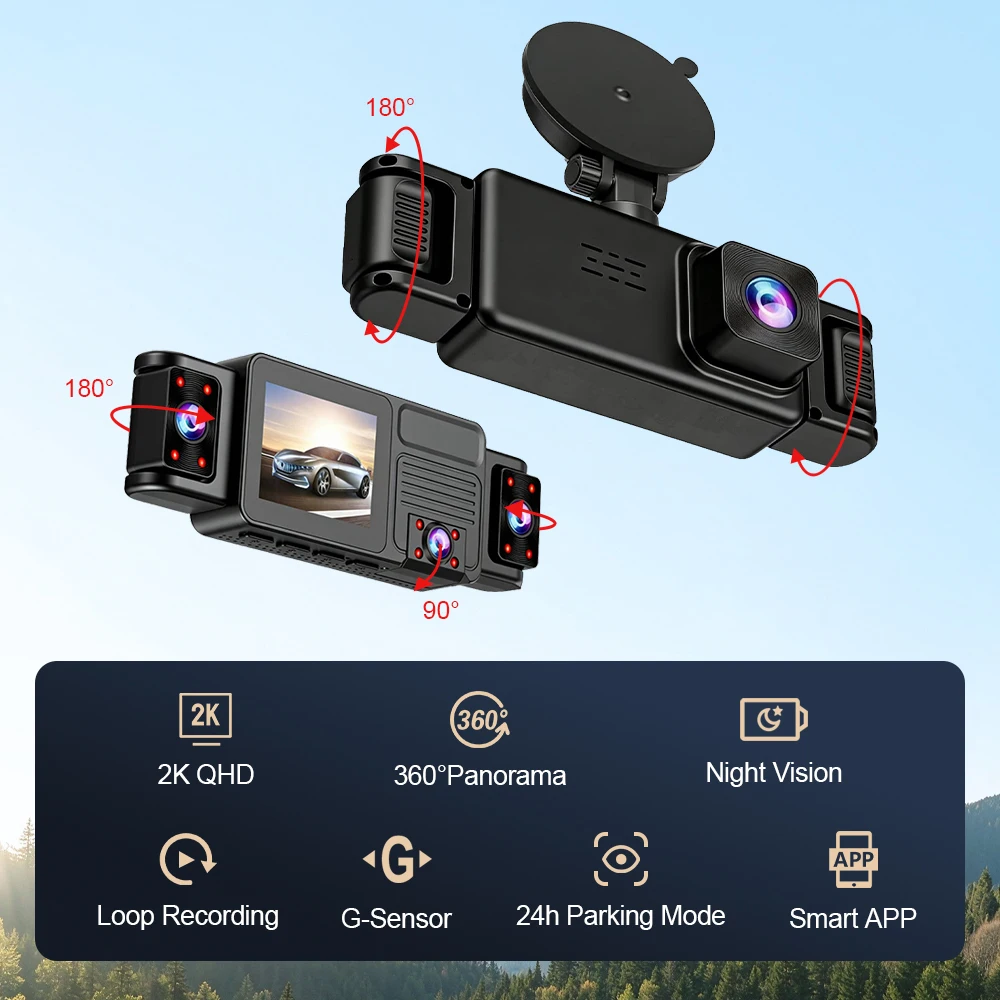 5 Channel Dash Cam 2K Front 360° All Round Car DVR WiFi IR Night Vision 24H Parking Monitor Loop Recording Car Driving Recorder