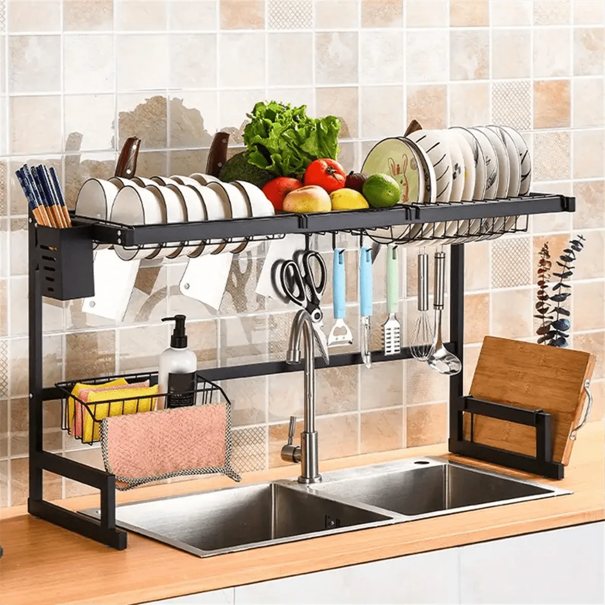 

1PC Dish Drying Rack-Adjustable And Space-Saving Dish Rack, Over-The-Sink Dish Drying Rack