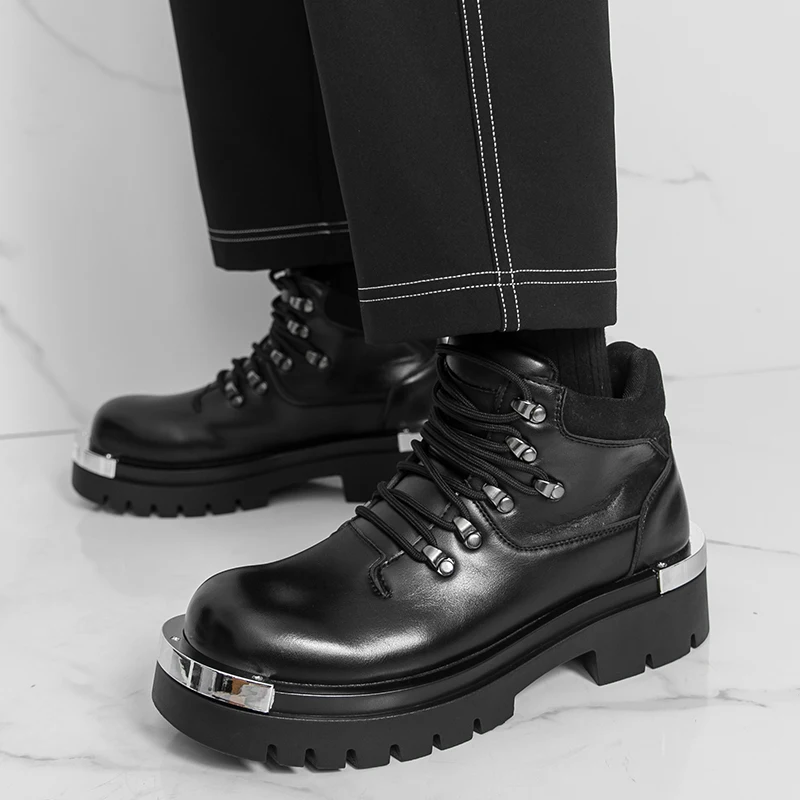 

High Quality Leather for Man Fashion Luxury Designer Men High-top Motorcycle Boot Busines Wedding Oxford Men Shoes Botas Hombre