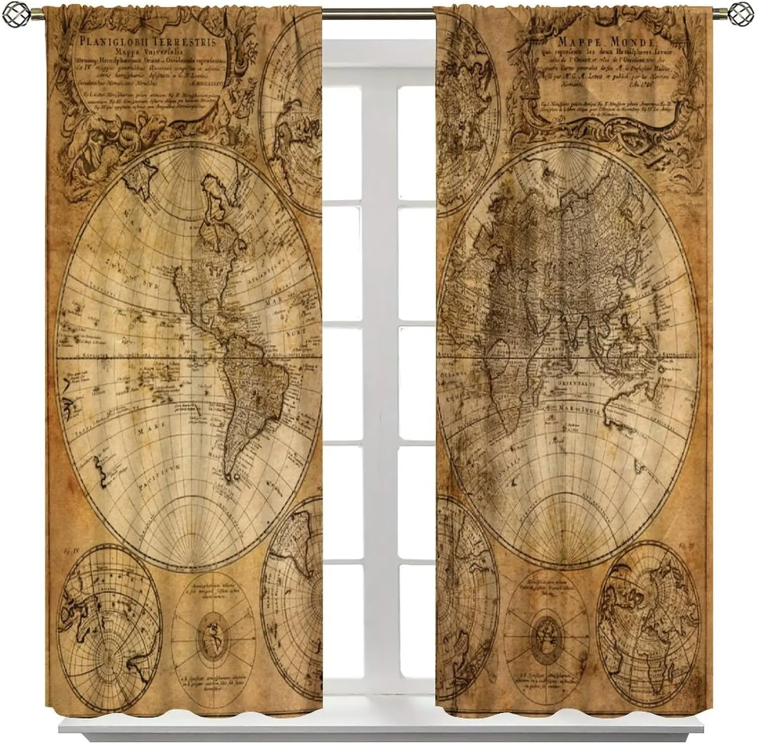 Anthique World Map Curtains Old World Map Retro Vintage Nostalgic Art Print Curtain with Rod Pocket for Bedroom Living Room Home