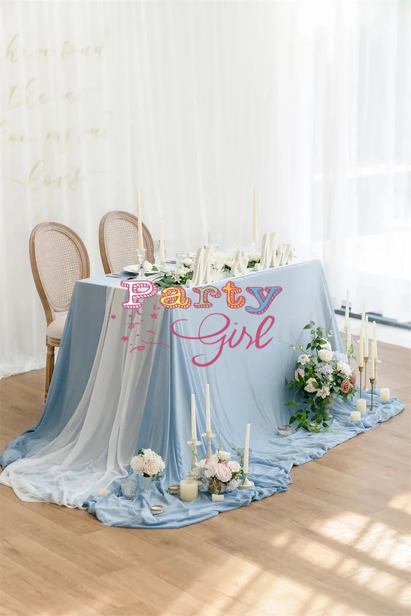 

White And Blue Chiffon Tablecloth & Table Runners for Sweetheart/Head Table Wedding Event Party Decoration