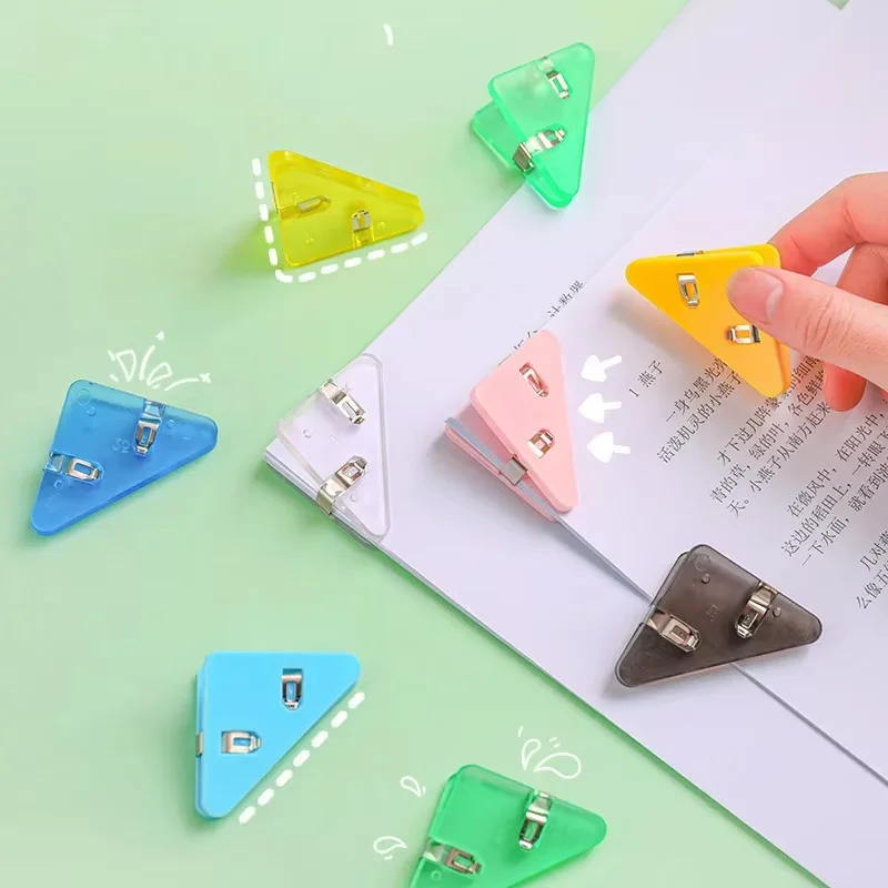 10PCS Multiple Colour triangle transparent file edge clip metal firm office school supplies