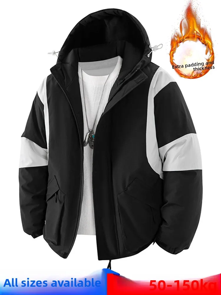 

Мужская зимняя куртка с капюшоном, утепленная, из хлопка, больших размеров, для полных людей, модная одежда, из полиэфирного волокна, с длинными рукавами