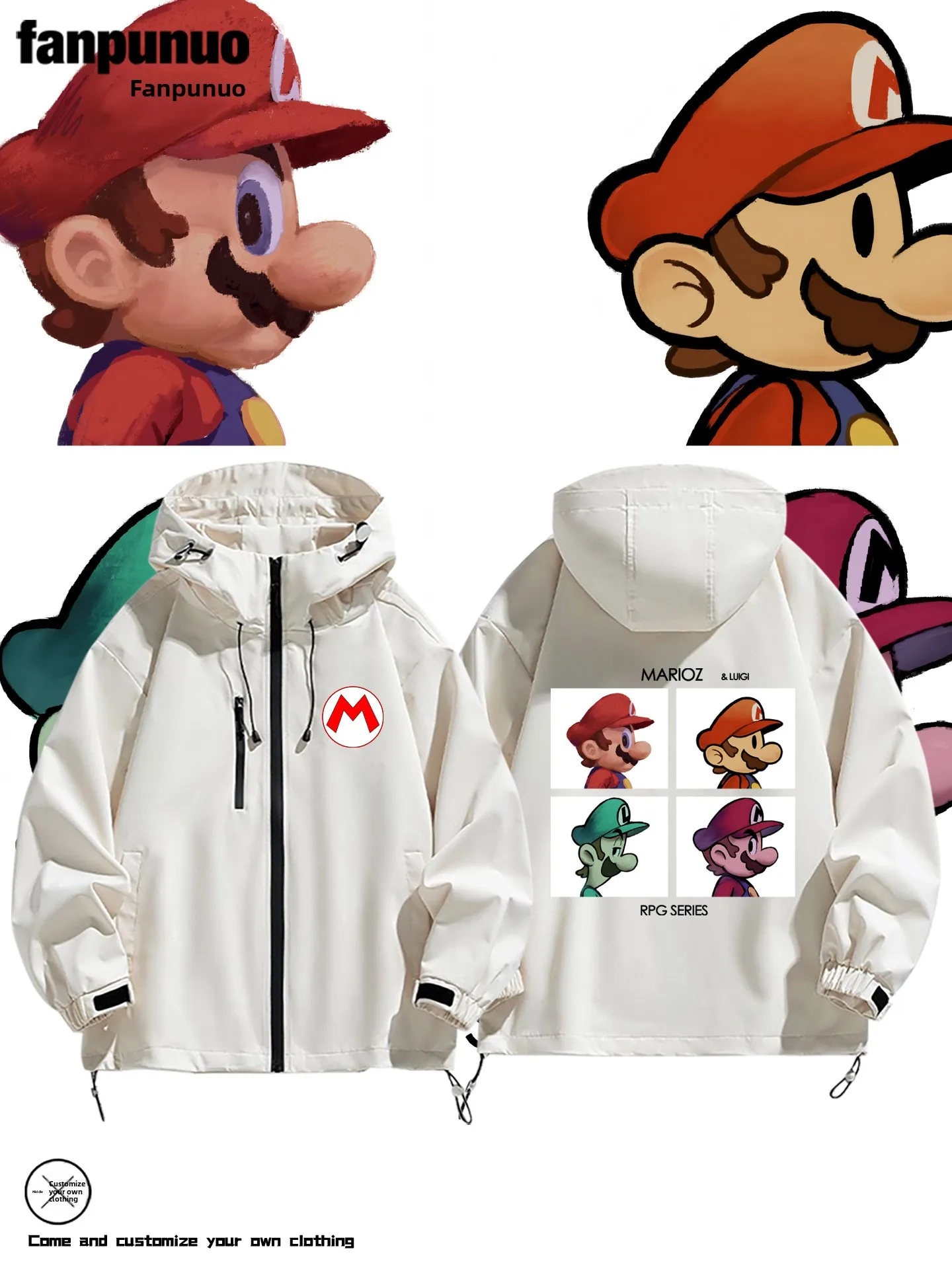 

Luigi Brothers Collaboration Windproof Tee-in-One Men's Jaet Casual Loose Fit Polyester Fabric Hooded Zipper Closure