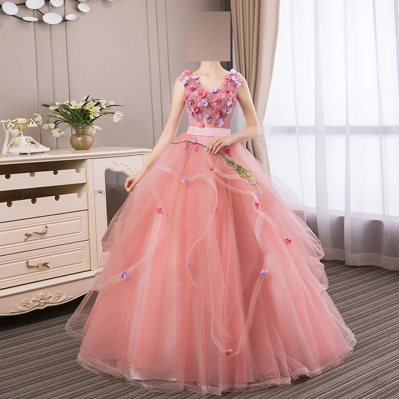 Mode Baljurk Vrouwen Quinceanera Jurken Bloemen Tule Prom Verjaardagsfeestjurken Formele Vestido De 15 Anos Abenkleider