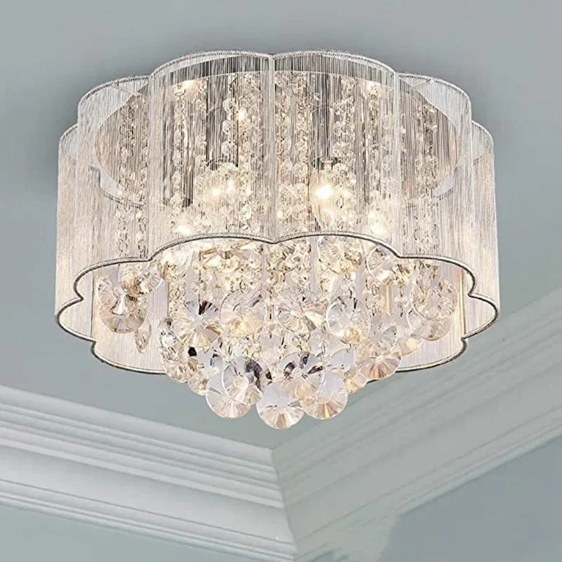 American simple retro bedroom ceiling lamp Nordic French pastoral room crystal cloth Christmas decoration