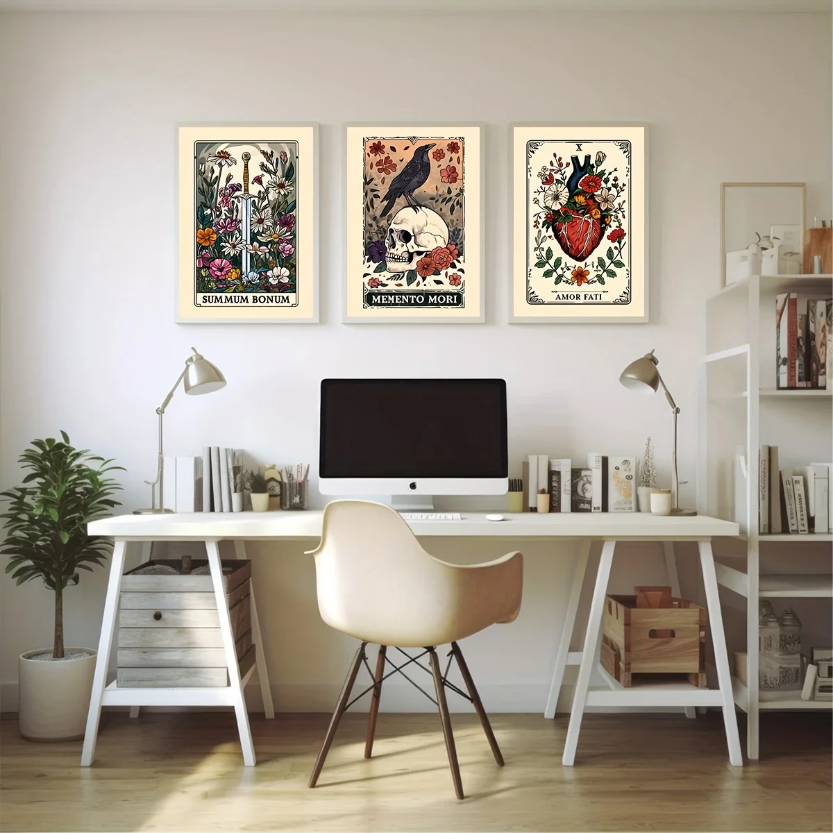 مجموعة مكونة من 3 قطع من بطاقات التارو ستويك ويزدوم - نمط بوهو ترابي، موضوع تذكار موري والتأمل، فن جداري حديث وبسيط لـ #5