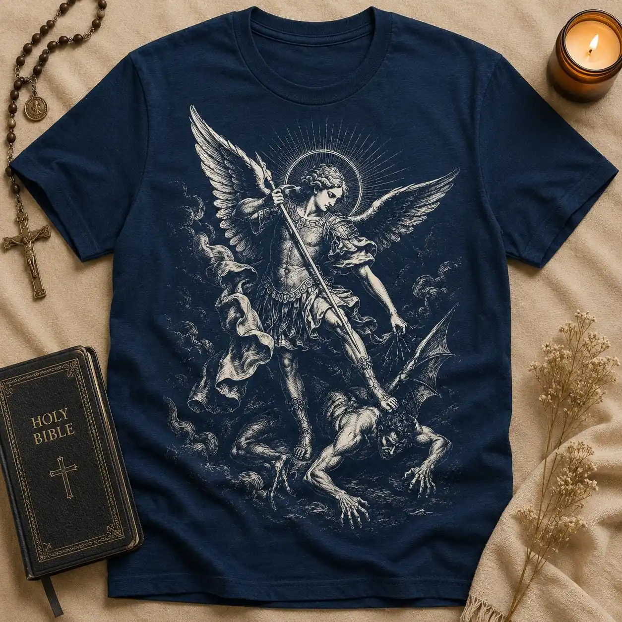 Archangel Michael T-Shirt, Saint Michael Religious T-Shirt, Christian Gothic Tee, Catholic Warrior Angel Shirt, Vintage Faith