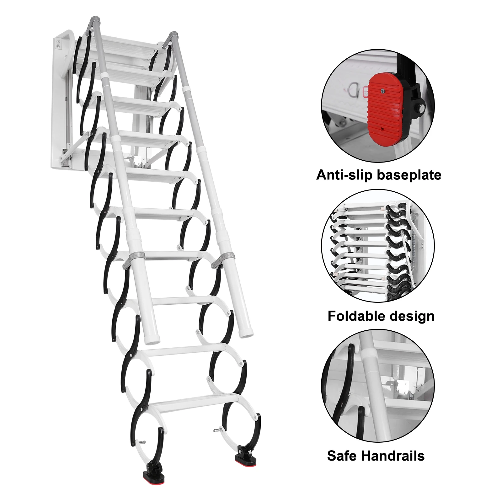 

Настенная выдвижная чердачная лестница с поручнями, складная лестница для чердака, для использования внутри помещений, для гаража, подвала