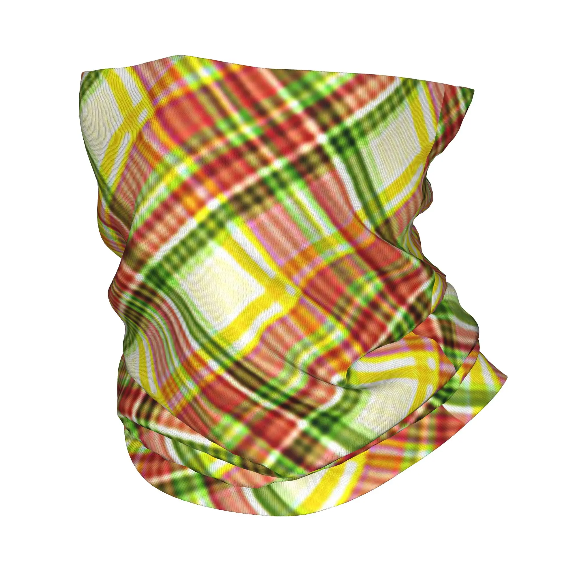 Yellow And Green Plaid Design Bandana Neck Cover Printed Mask Scarf Warm Face Mask Hiking Fishing For Men Women Adult