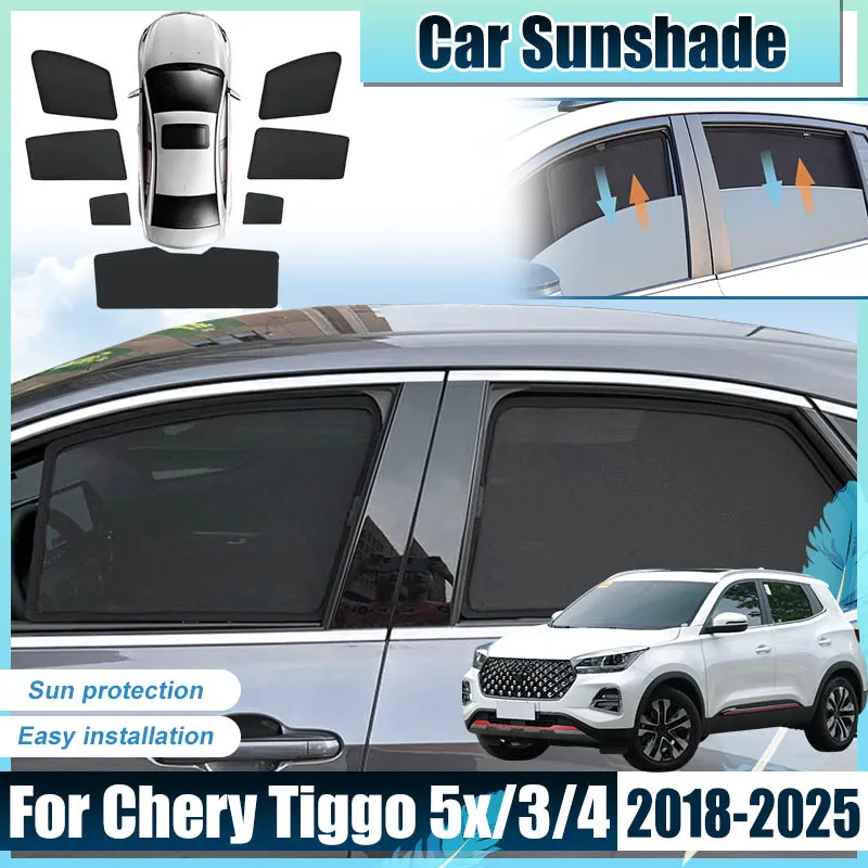 

For Chery Tiggo 5x 3 4 Accessories 2021 2018-2025 2022 2024 Car Window Sun Shade Cover Mesh light Shield Net UV Protector Baffle