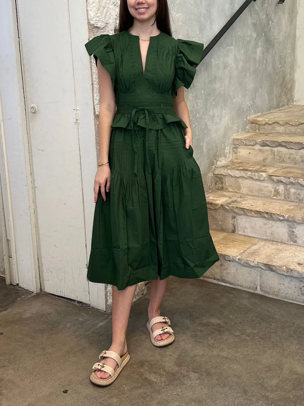 

Romantic Artistic A-Line Long Dr Women's Cotton V-Ne High Waist Vintage Gown Spring Autumn Faion Ele Simple Pure C...