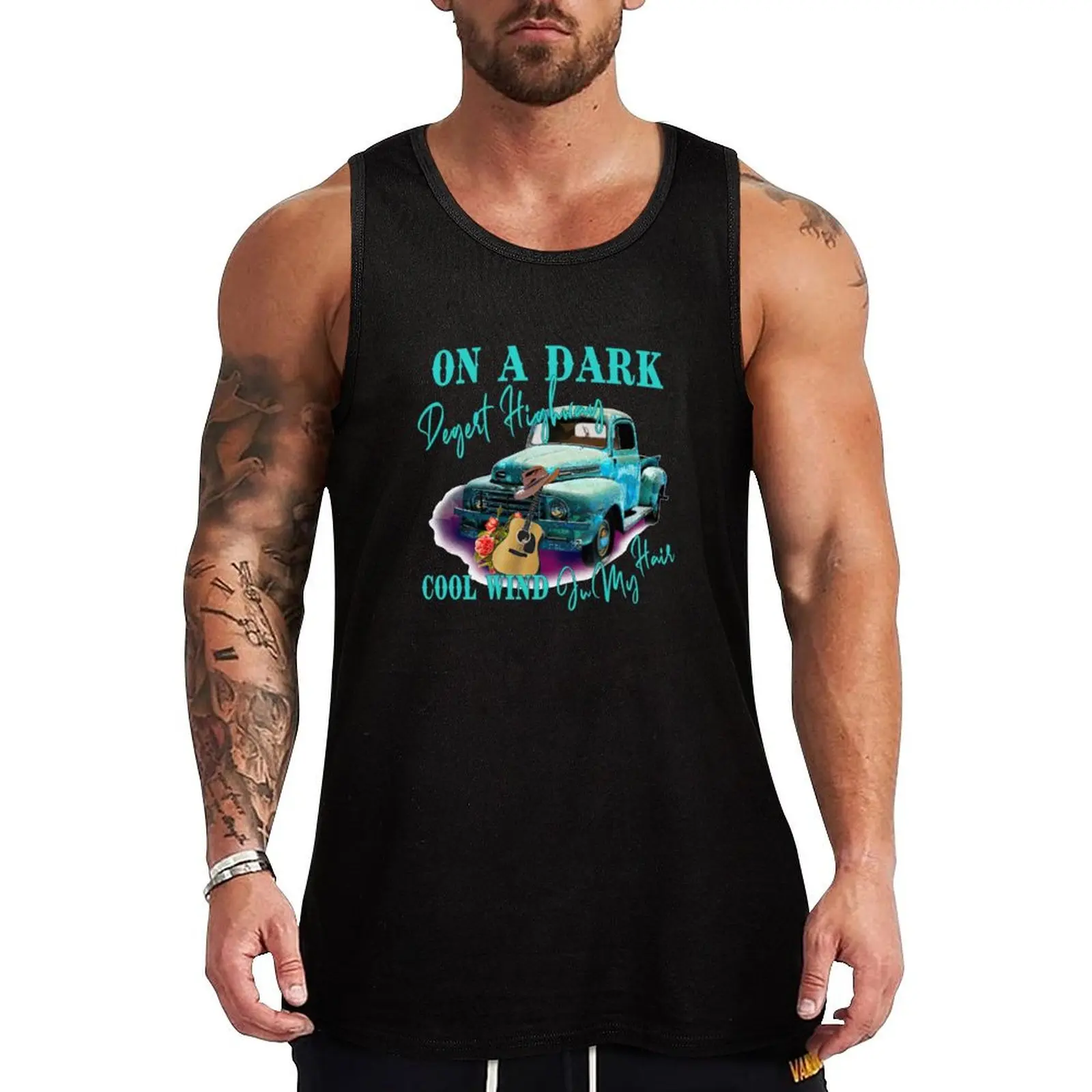 

On A Dark Desert Highway Cool Wind In My Hair guitar truck Tank Top Men's t shirt Bodybuilding clothing man T-shirt man