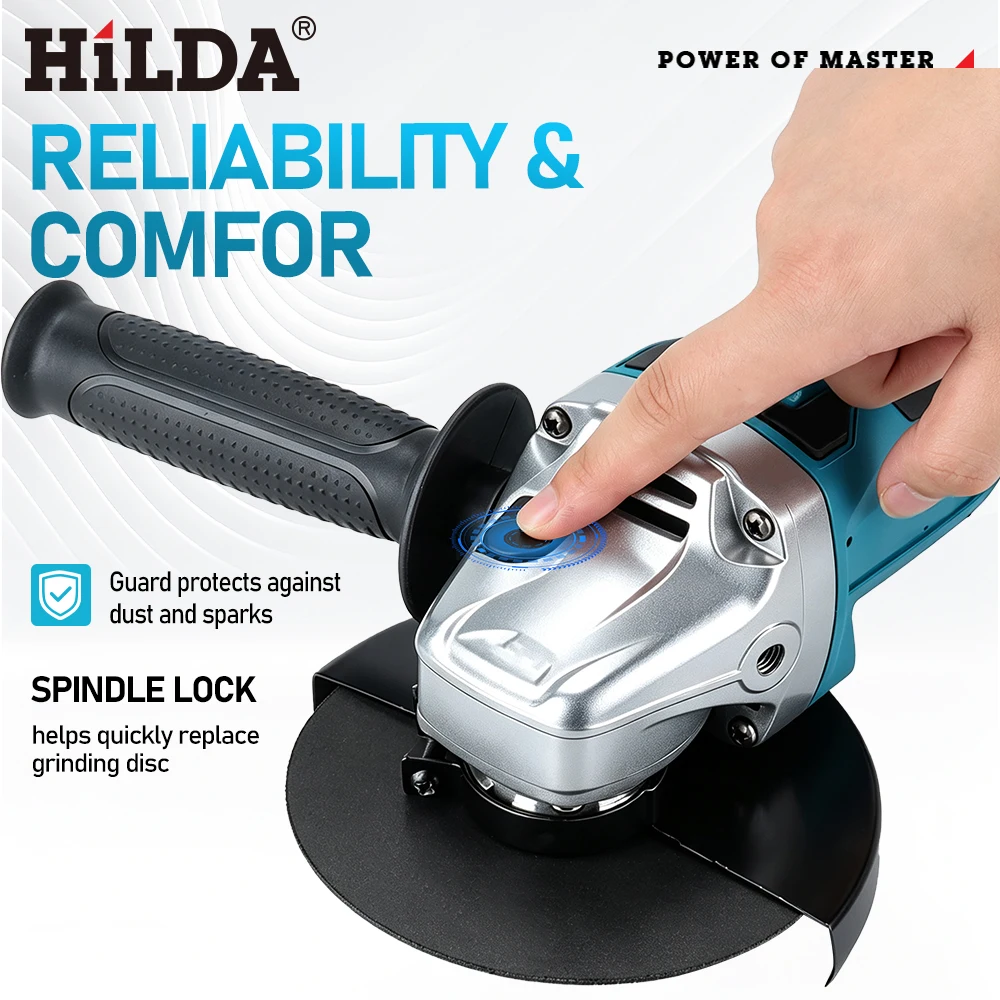 HILDA 21V Bürstenloser Winkelschleifer Kabelloses Elektrowerkzeug für Makita-Akku zum Schneiden von Metall und Holz – Detail 9