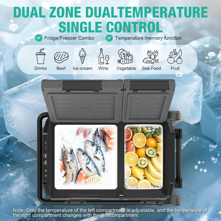 ثلاجة سيارة 12 فولت 49 لتر مبرد كهربائي محمول مع عجلات للتخييم والسفر 12 24 فولت تيار مستمر و110240 فولت تيار متردد جهد مزدوج