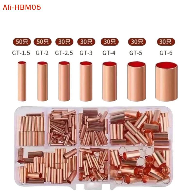 (HB05)125/250/414/578Pc Non Insulated Electrical Butt Terminal Assortment Kit Wire Ferrules Set 7 Size Copper Crimp Connector