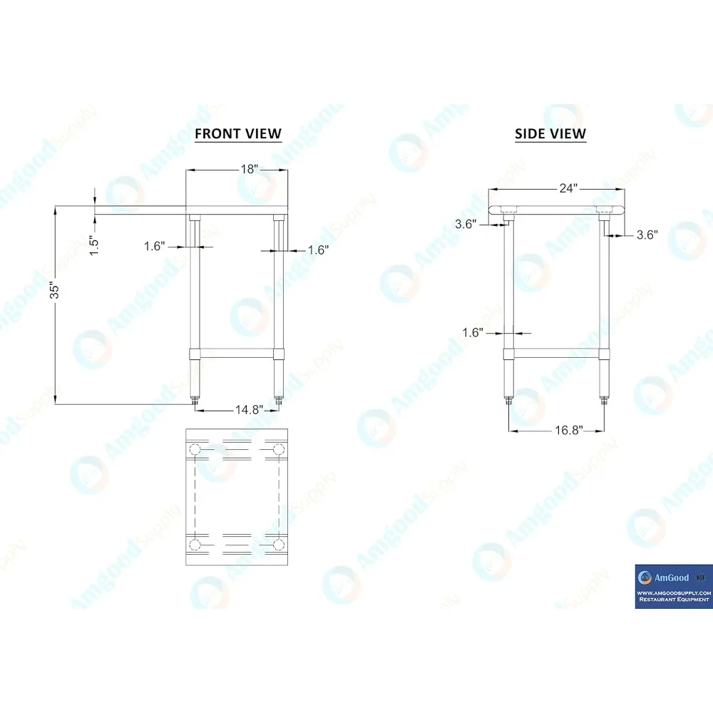 24 بوصة. × 18 بوصة. طاولة عمل ستانلس ستيل |   طاولة إعداد المطبخ NSF |   طاولة معدنية فائدة #4