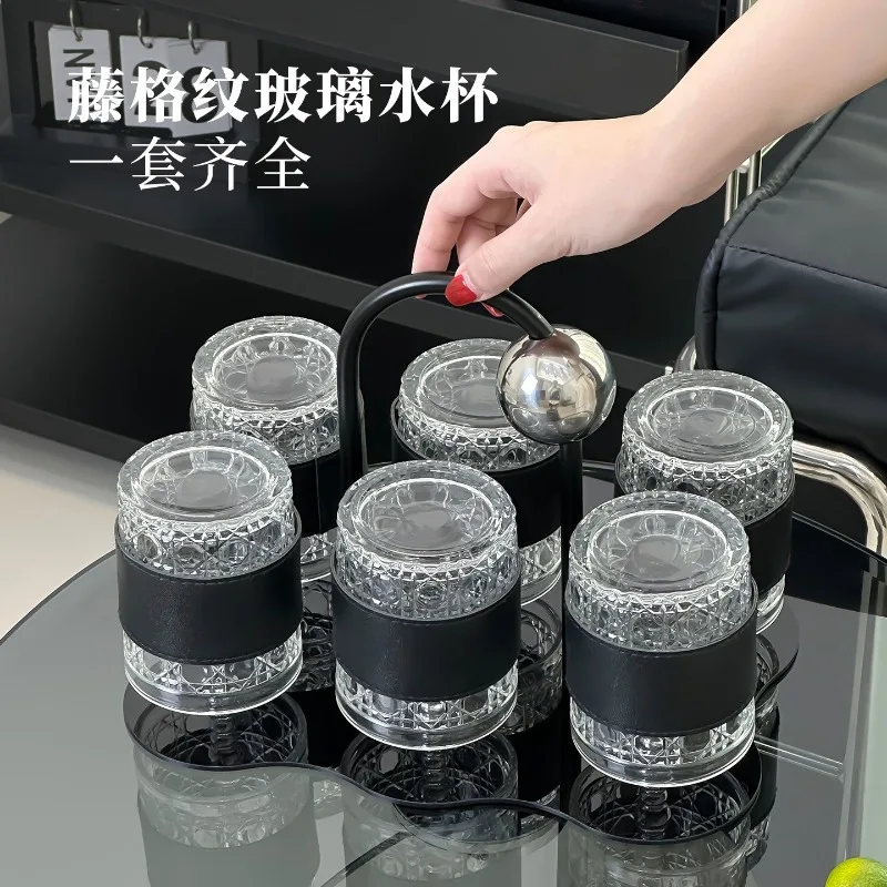 for Glass water cup high-end set household leather water cup holder high-end sense niche large-capacity milk coffee glass