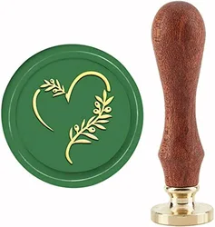 Olive Leaf Wax Seal Stamp Valentine's Day Sealing Wax Stamps Heart 30mm Retro Removable Brass Stamp Head with Wood Handle