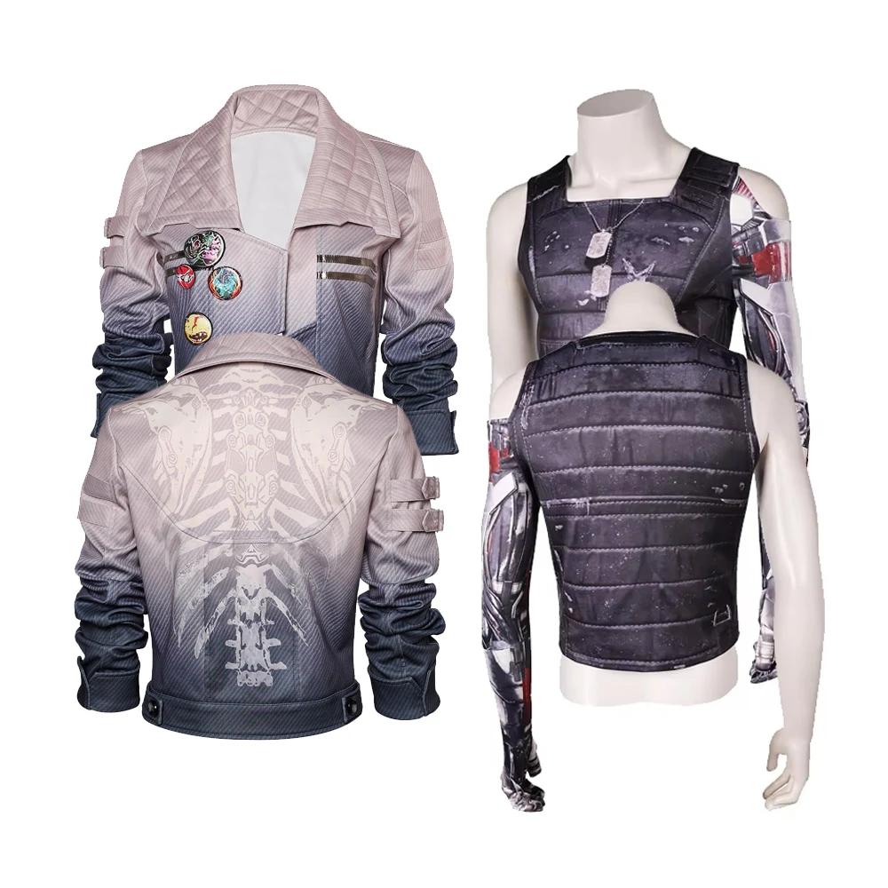 Male Johnny Cosplay Costume 2077 Silverhand Adult Men T-shirt Vest Outfits Halloween Carnival Roleplay Disguise Suit