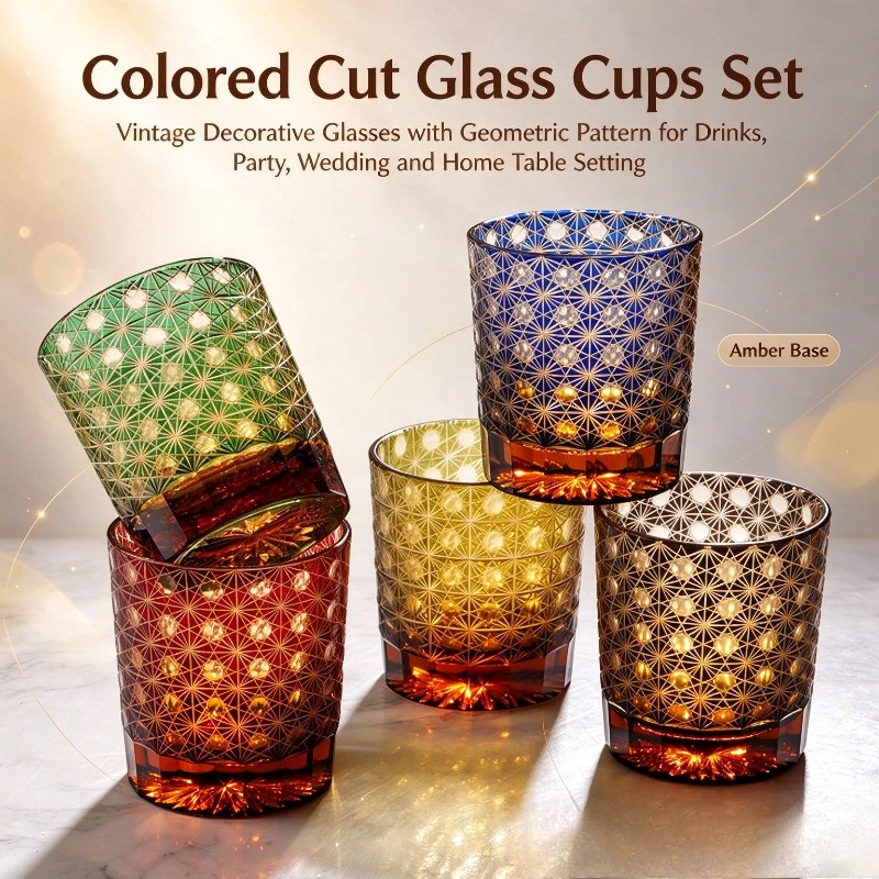 1PC Vintage Hand Carved Crystal Liquor Glass Starry Sky Daisy Pattern Whiskey Tumbler For Gift Packaging Box
