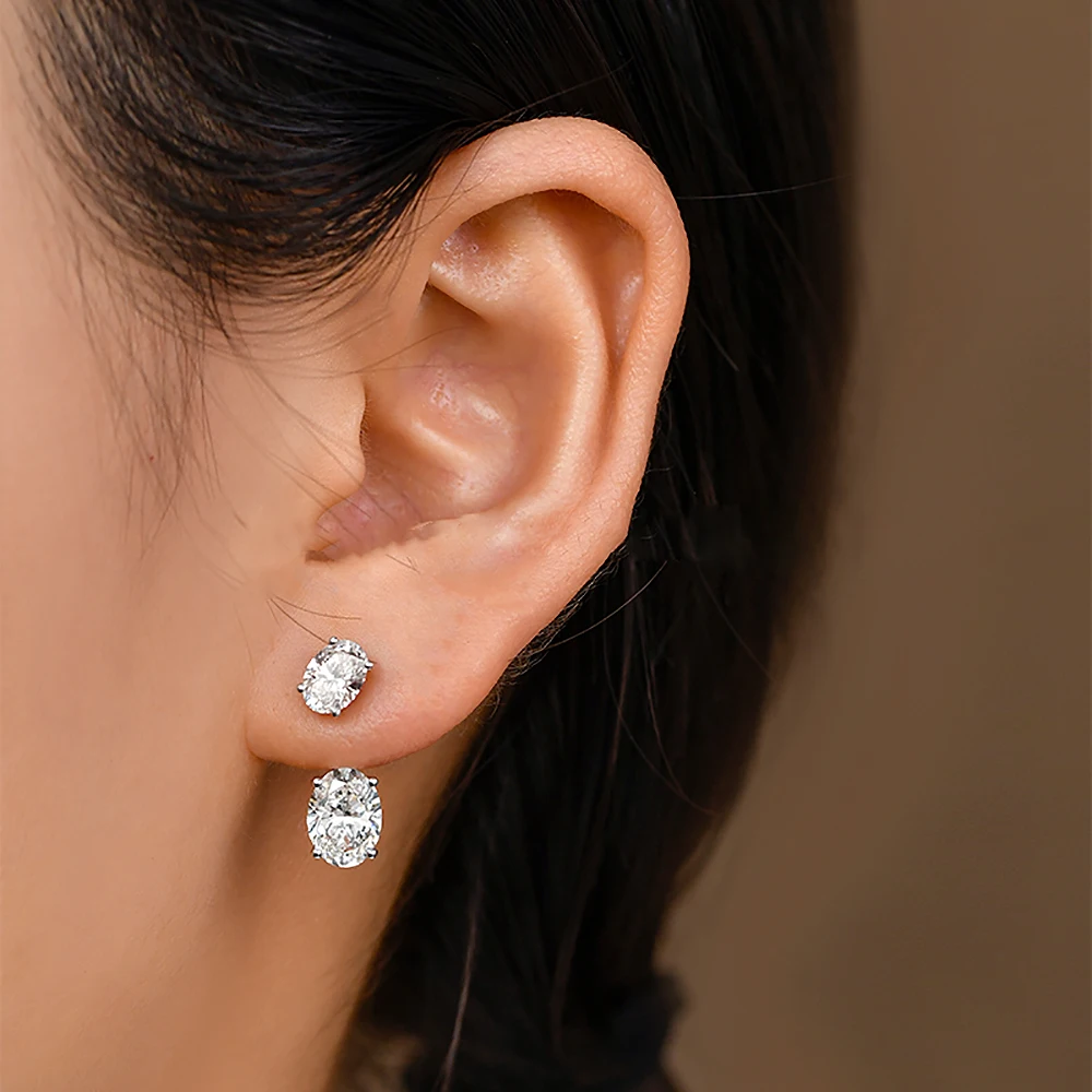 Women Detachable 2-Wearing Earcuff Drop Stud Earrings 6CTTW Oval Cut Moissanite D Color VVS1 GRA Certified Pass Diamond Tester S925 Sterling Silver Multi Wear Wedding Bridal Fine Jewelry Gift For Her