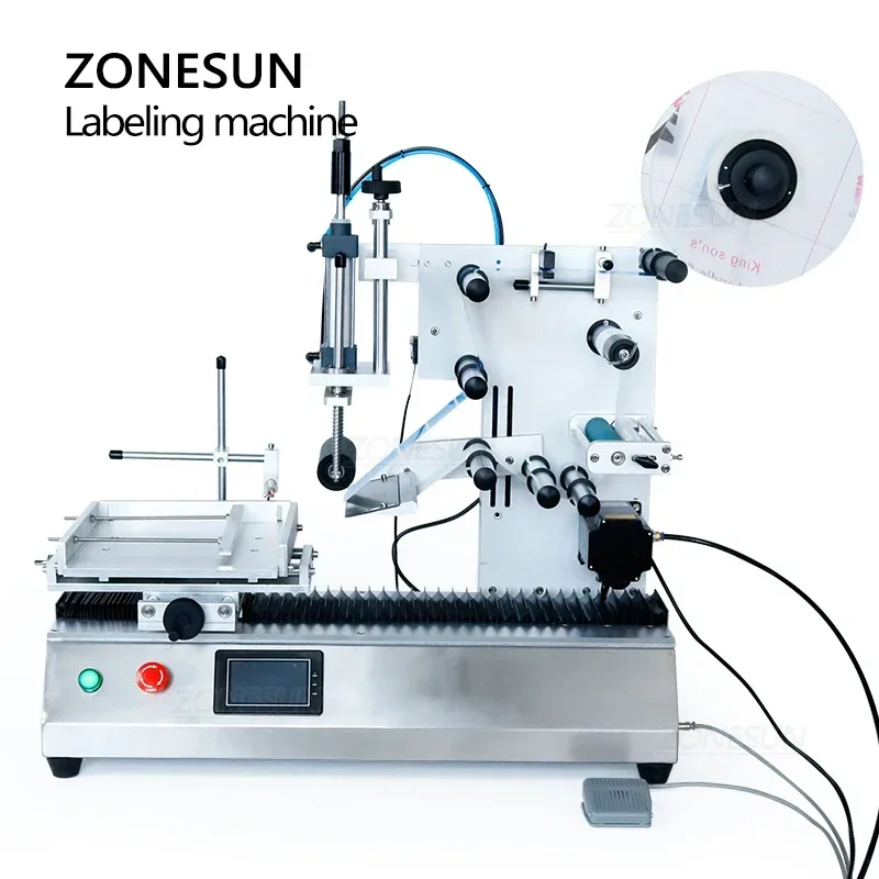 ZONESUN-máquina etiquetadora superior de superficie plana de mesa, caja de botellas cuadradas, aplicador de pegatinas adhesivas, embalaje de contenedores, ZS-TB180