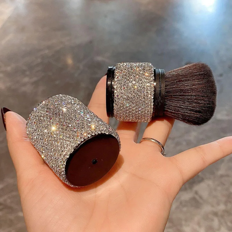 

Portable Retractable Brush with Rhinestones Lid Soft Bristles Fluffy Diamond-encrusted Single Powder Brush Cosmetics Beauty Tool