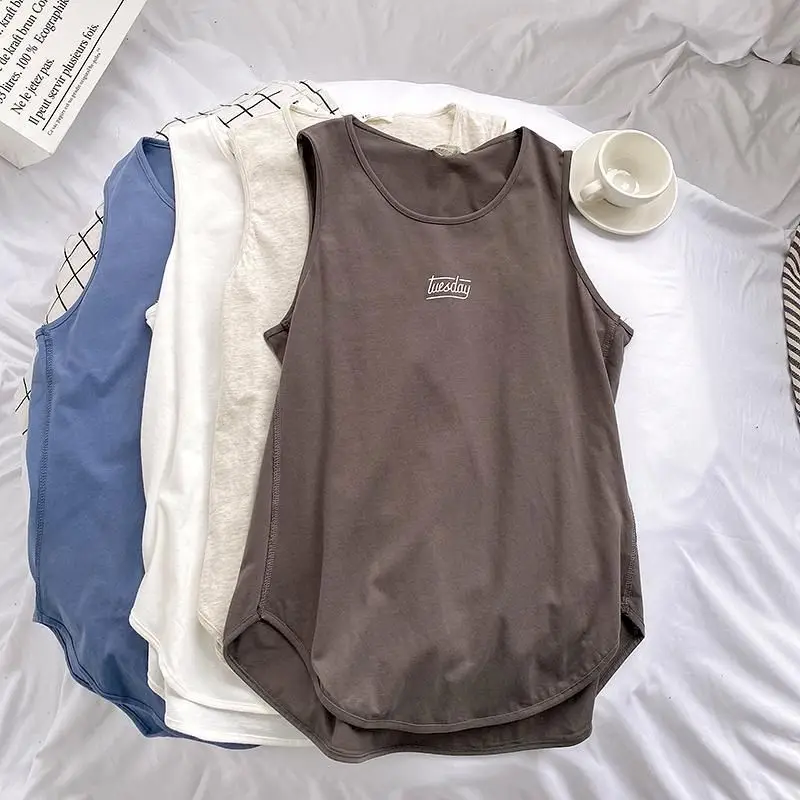 Loose Oversized T Shirts Women All-match Retro Casual Sports Bottoming Vest Outside Wear Sleeveless T-shirt Woman Tshirts Trend