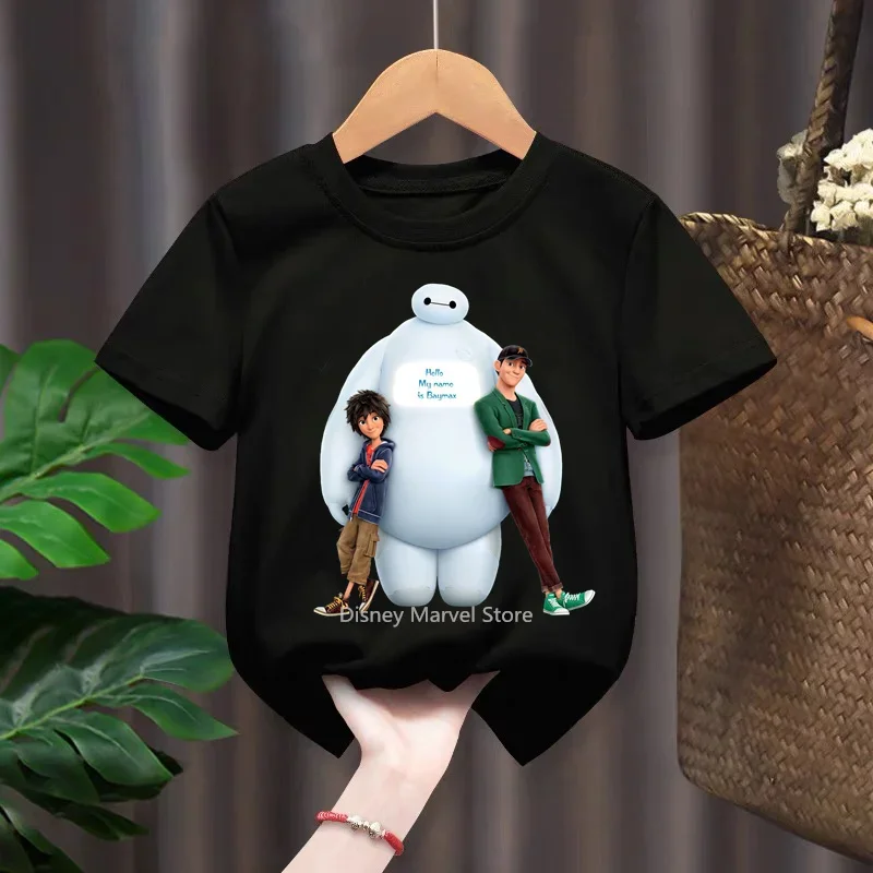 Disney Kawaii Baymax Graphic Tee Shirt Enfant Garcon Europe Fashion Big Hero 6 Tops Brand Children's Clothing Oversized Casual