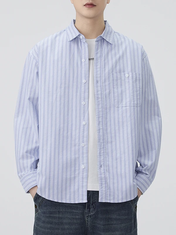 

High-End American Retro Striped Casual Shirt Men's Spring Autumn Trendy Loose Collar Pure Cotton Versatile Shirt Jacket