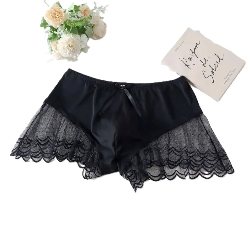 Calzoncillos de encaje sexy para hombre con dobladillo, con bolsa convexa en U, ideales para cross-dressing, regalos para novios, disfraces de espectáculos en vivo, disfraces de baile, DJ, club, bar, ropa interior.