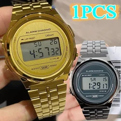 LED Electronic Watch Waterproof Sports Watch Men's Fashion Round Steel Belt Women Watch Vintage Steel Strip Lovers Wristwatch