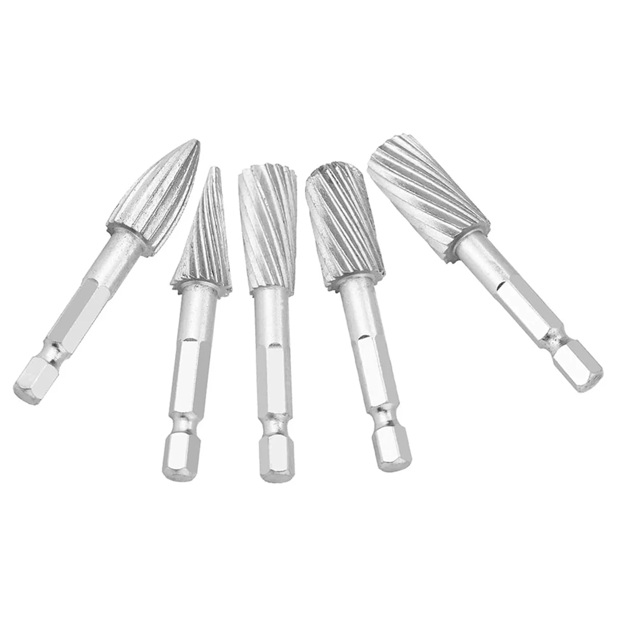 

A002 Rotary File, 5pcs 1/4inch Hex Shank High Speed Steel Burrs Rotary Files Tools for Aluminum and Iron Hardware