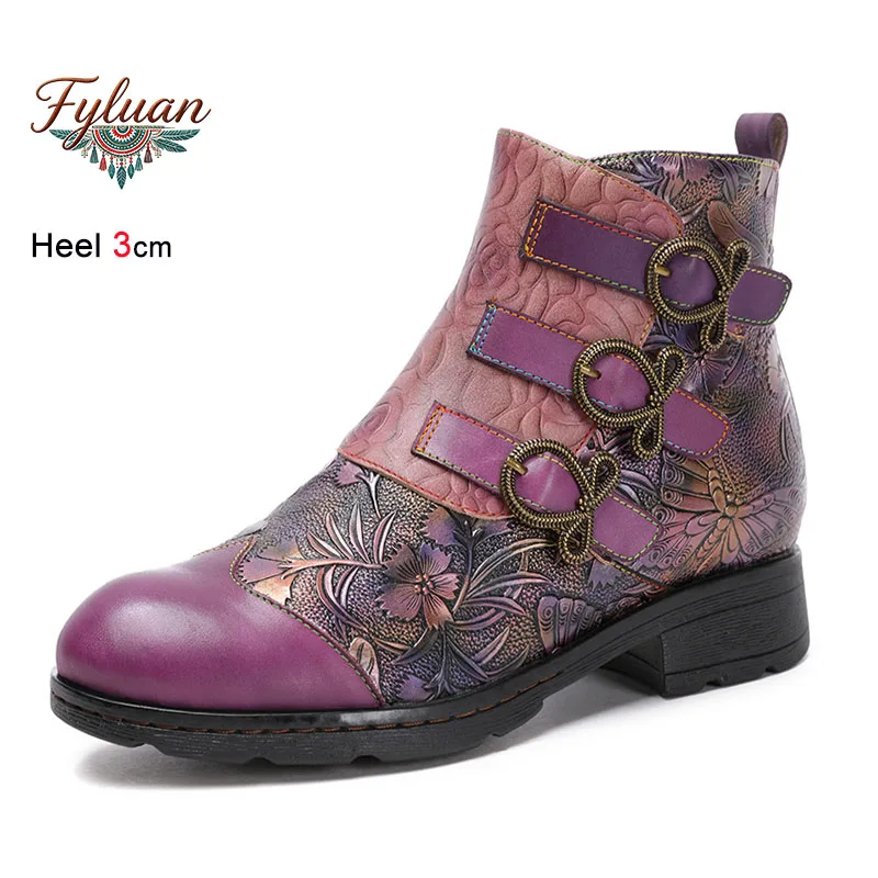 

Large Size Casual Boots For Woman Autumn Shoes 3CM Thick Heels Side Zipper Print European and American fashion retro Ankle Boots