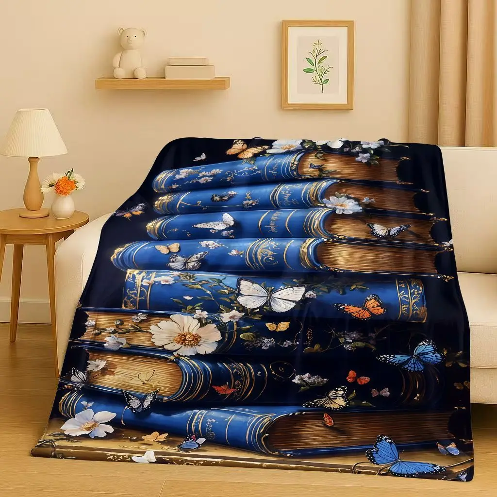 Customize HD Retro Magic Book Library Bookshelf Flannel Blanket,Ultra Soft Warm Plush Throw for Home Bedroom Bed Sofa Cover Offi