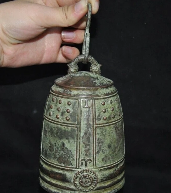 

7.6" Chinese Buddhism temple Bronze ware statue Exorcism Bell Chung chimes clock