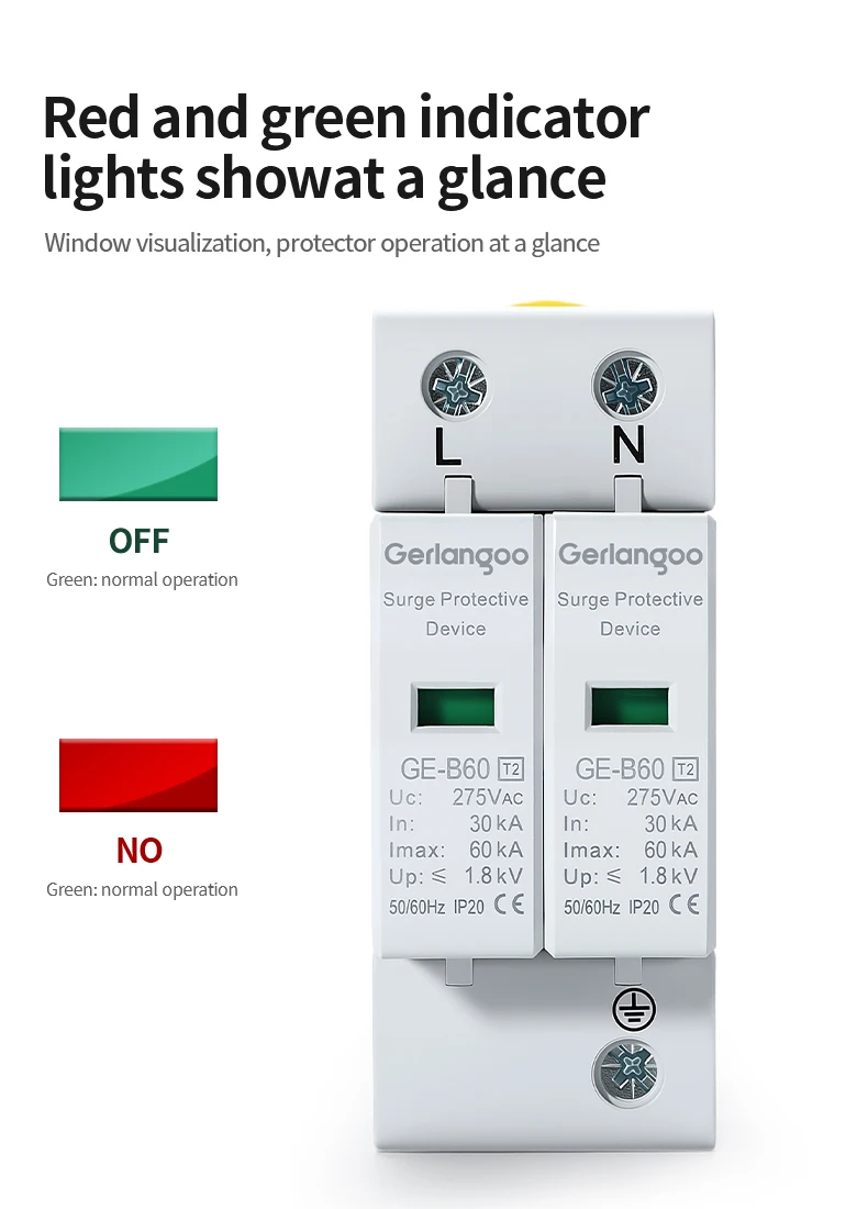 2P 4P AC SPD 20KA 30KA 80KA 100KA ﻿ Haus-Blitzschutzgerät Niederspannungs-Ableiter 40KA 60KA 275V 385V – Detail 2