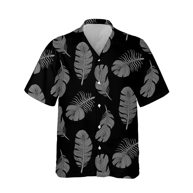 Camisetas con estampado 3d de plumas divertidas para hombres y mujeres, Tops de moda de verano, Playa hawaiana, solapa suelta, camiseta de manga corta con botones, ropa