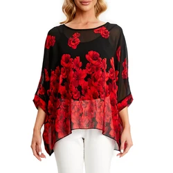 BHflutter Blouse Plus Size 2022 New Batwing Casual Summer Blouse Women Boho Chiffon Shirt Top Shirt Women