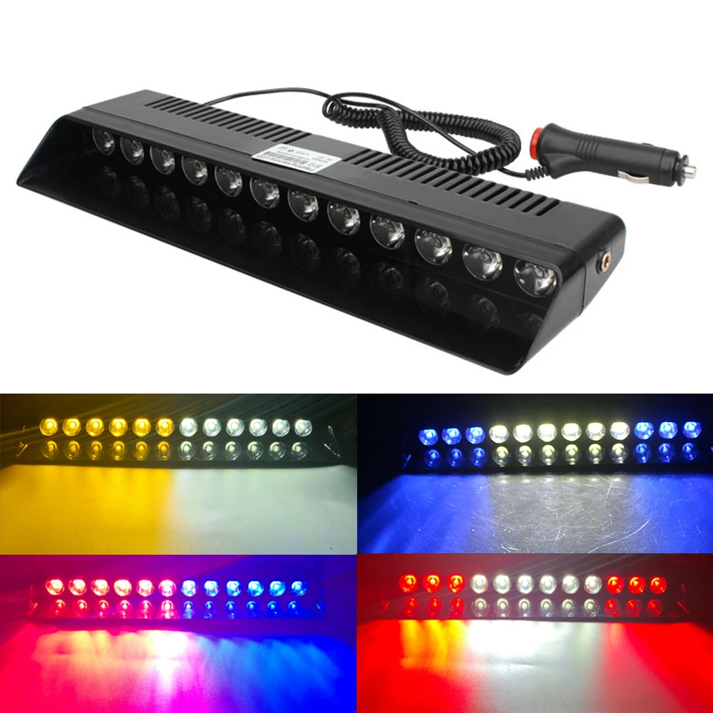 Car Strobe Emergency lights 12 LED BULB Red Blue police Warning Signal Lamp Cigarette lighter Car front glass light bar 14 modes