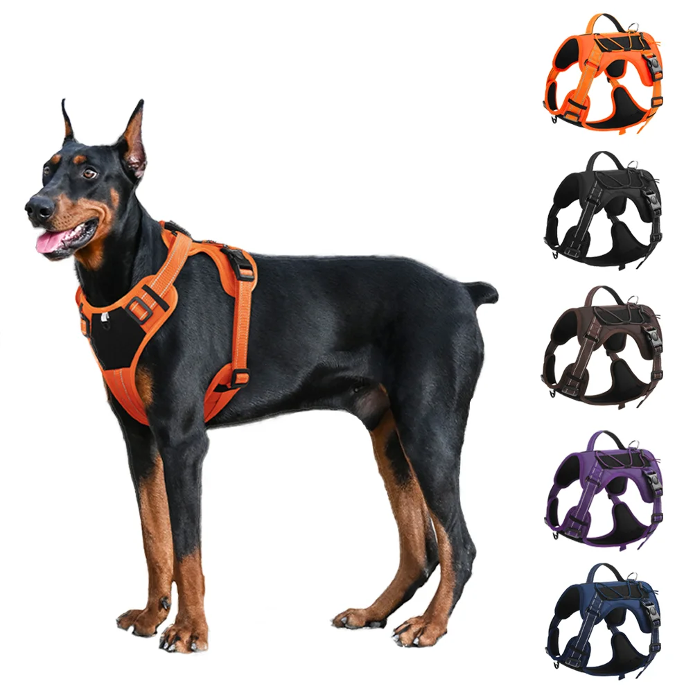 Tactical Dog Chest Harness Pet Leash Anti-escape Large Dog Collar Walking Leash Labrador Reflective Hound Dog Harness Husky