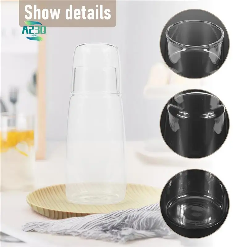 

A23Q-Clear Bedside Water Carafe Set With Tumbler Glass For Bedroom Nightstand, Night Water Carafe With Glass, With Cup Set